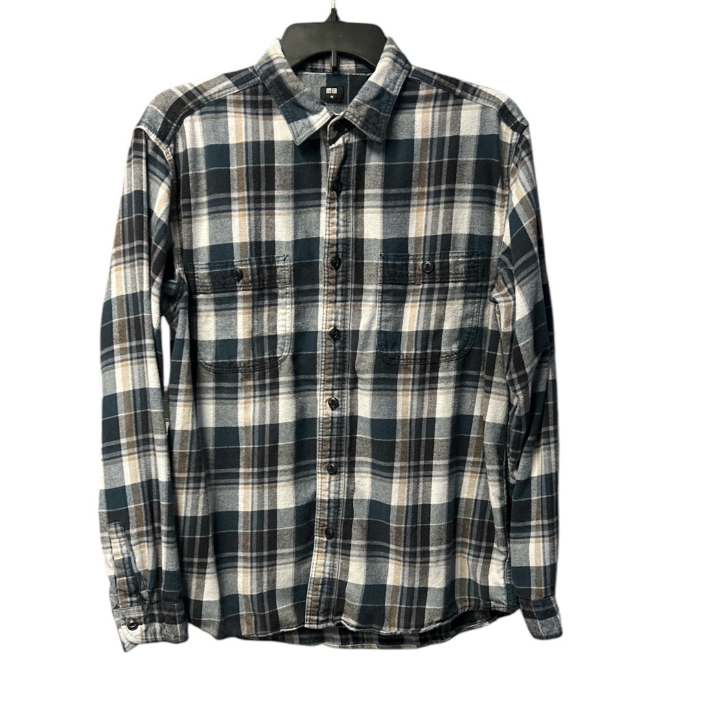Uniqlo Men’s 100% Cotton Checkered Flannel Button Up Shirt Size Medium